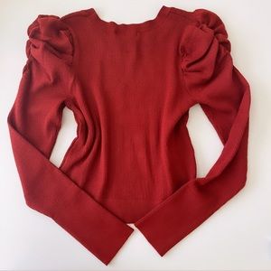 Rust Puffy Long Sleeve Knit Sweater